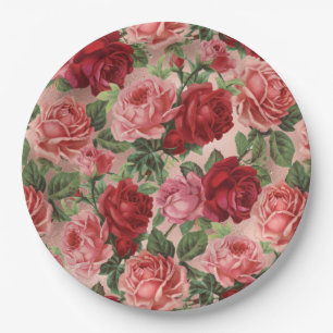 Chic Elegant Vintag Rosa Rote Rosen Blütenfarben Pappteller