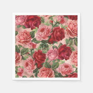 Chic Elegant Vintag Rosa Rote Rosen Blütenfarben Serviette