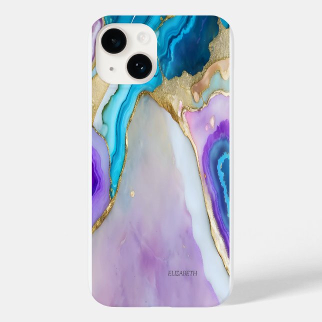 Chic Elegant Violet Blue Marble Case-Mate iPhone 14 Hülle (Rückseite)