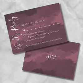 Chic Elegant Watercolor Burgundy Wedding RSVP Card Einladung