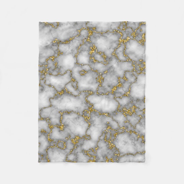 Chic Elegant, Weiß und Gold Marmor Fleecedecke (Vorderseite)