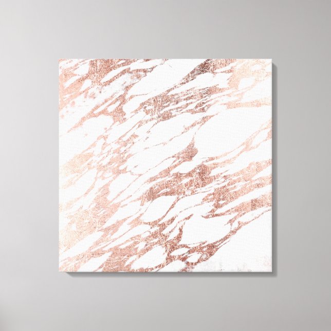 Chic Elegant White and Rose Gold Marmormuster Leinwanddruck (Vorderseite)