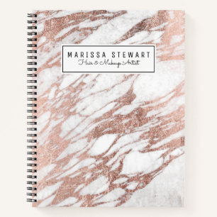 Chic Elegant White and Rose Gold Marmormuster Notizbuch