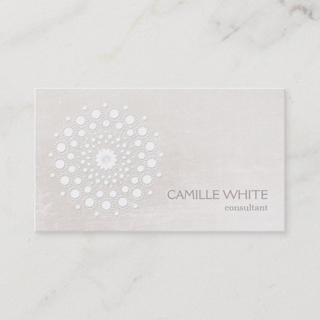Chic Elegant White Circle Mandala Ivory Visitenkarte (Vorderseite)