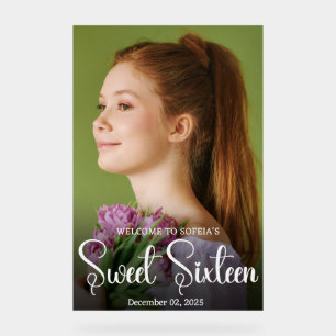 Chic Elegant White Script 16 . Geburtstag Foto Acr Acrylschild