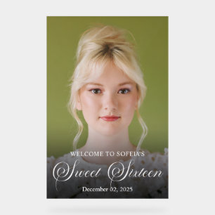 Chic Elegant White Script 16 . Geburtstag Foto Acrylschild