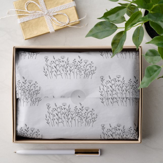 Chic Elegant Wildflower Line Art Minimalist  Seidenpapier (Geschenk)