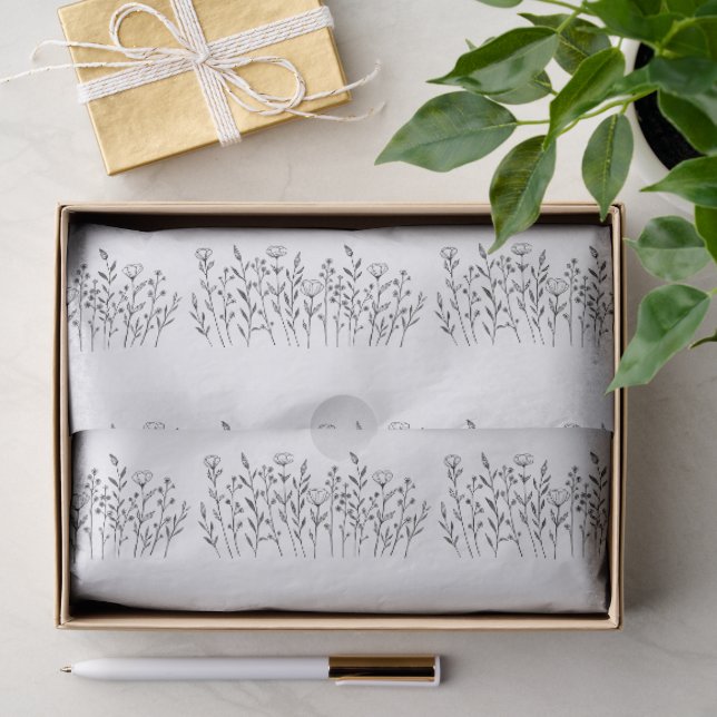 Chic Elegant Wildflower Line Art Minimalist  Seidenpapier (Geschenk)