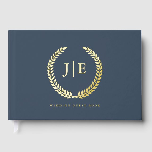 Chic Elegant Wreath Monogram Wedding Gästebuch (Vorderseite)