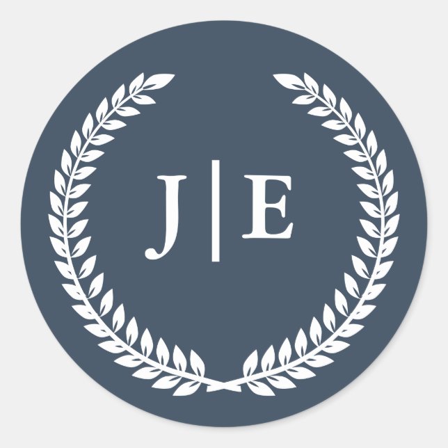 Chic Elegant Wreath Monogram Wedding Runder Aufkleber (Vorderseite)