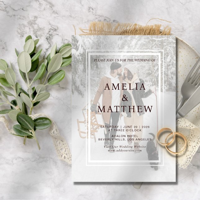 Chic Elegant Zwei Foto Minimalistische Winterhochz Einladung (rustic winter fall photo wedding  invitation romantic elegant minimalist simple modern )