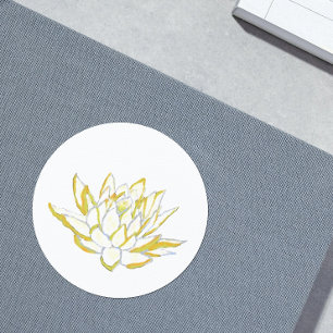 Chic elegante Aquarellbild gelber Lotus Runder Aufkleber