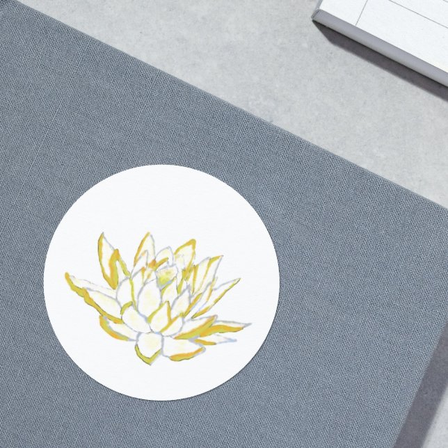 Chic elegante Aquarellbild gelber Lotus Runder Aufkleber (Von Creator hochgeladen)