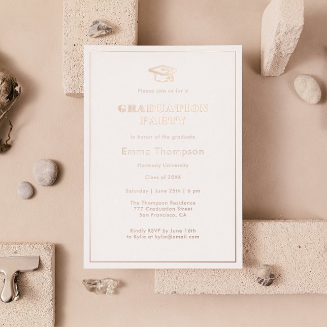 Chic Elegante Black & Rose Gold Graduation Party Folieneinladung (Von Creator hochgeladen)