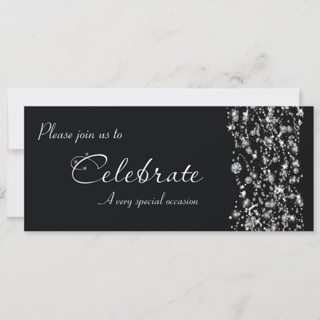 Chic Elegante Black Sparkle Event Party Einladung (Vorderseite)