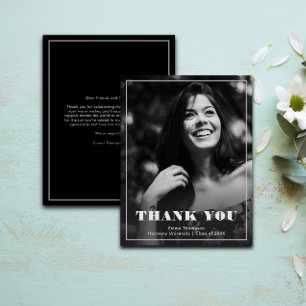 Chic Elegante Black & White Foto Abschluss Dankeskarte