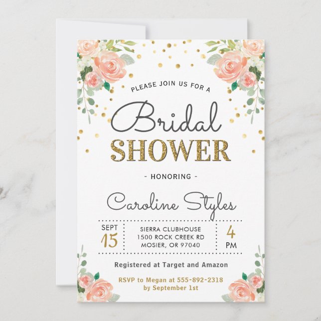 Chic Elegante Bloral Peony Bridal Paare Dusche Einladung (Vorderseite)