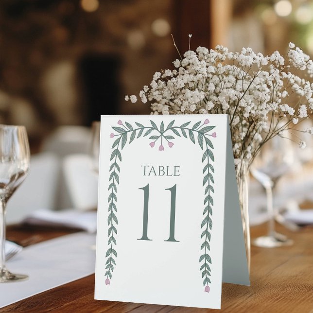 Chic Elegante Blumenrahmen Botanische Weinberge Ro Tischaufsteller (Chic Elegant Floral Frame Botanical Vines Pink Green Table Tent Sign
)