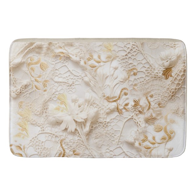 Chic,Elegante Creams & Leder Blume-Look Badematte (Vorderseite)