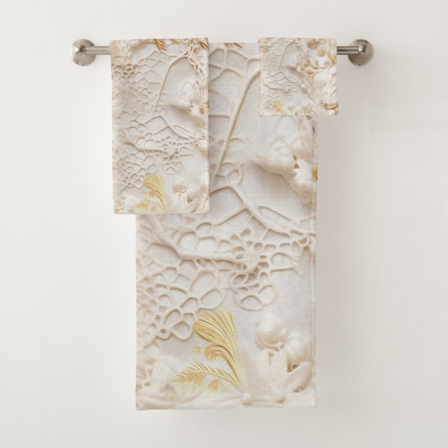 Chic,Elegante Creams & Leder Blume-Look Badhandtuch Set (Insitu)