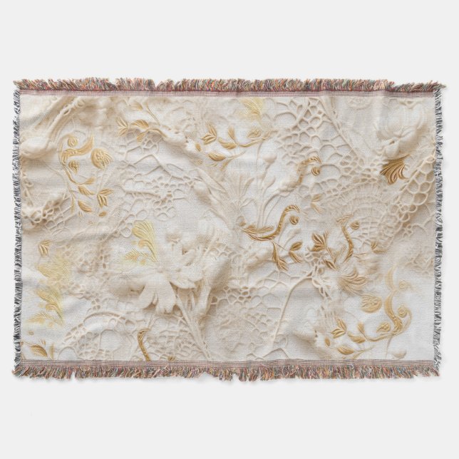 Chic,Elegante Creams & Leder Blume-Look Decke (Vorderseite)