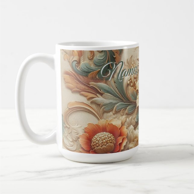 Chic,Elegante Creams & Leder Blume-Look Kaffeetasse (Links)