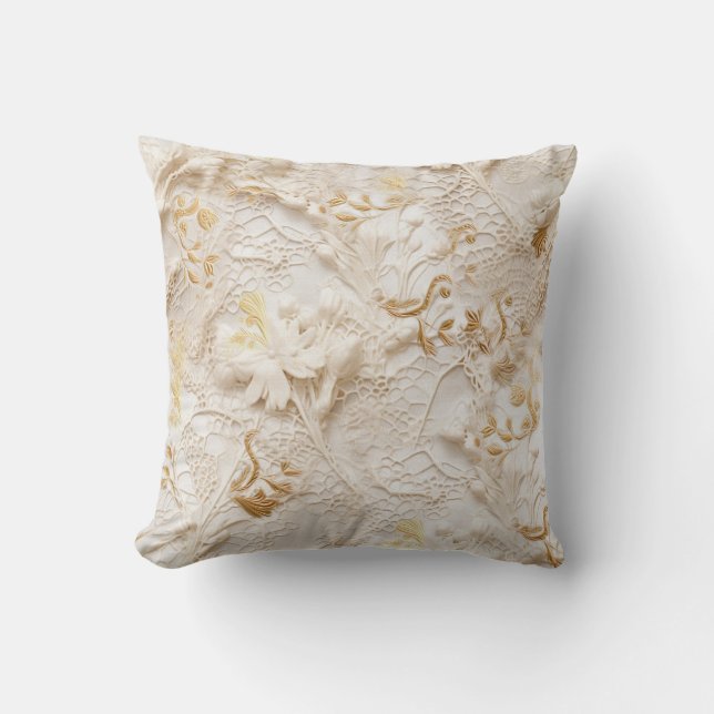Chic,Elegante Creams & Leder Blume-Look Kissen (Vorderseite)