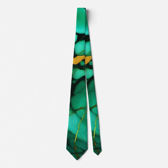 Chic Elegante dunkelgrüne, goldgelbe Imitate Marmo Krawatte (Vorderseite)