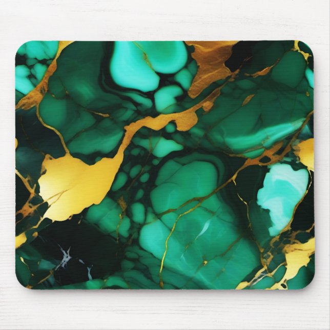 Chic Elegante dunkelgrüne, goldgelbe Imitate Marmo Mousepad (Vorne)