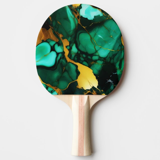 Chic Elegante dunkelgrüne, goldgelbe Imitate Marmo Tischtennis Schläger (Vorderseite)