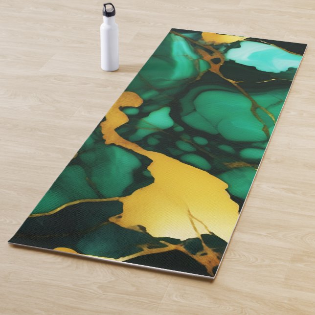 Chic Elegante dunkelgrüne, goldgelbe Imitate Marmo Yogamatte (Beispiel)