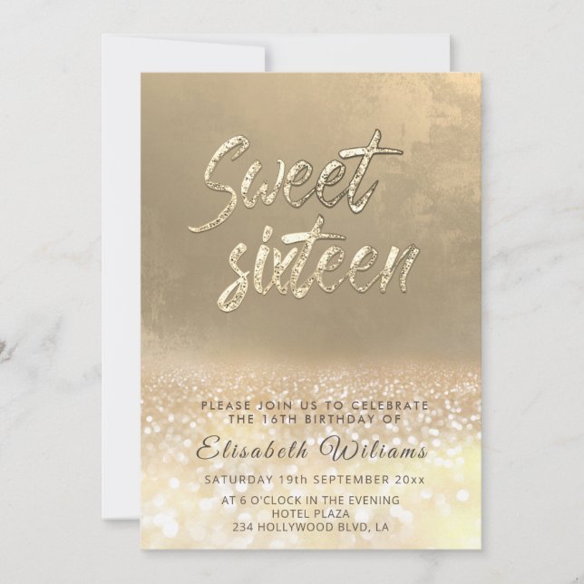 Chic elegante Glam Gold glittery ombre süß 16 Einladung (Vorderseite)