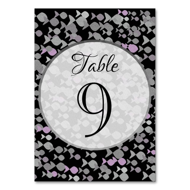 Chic Elegante Hochzeit von Fischen aus Silber und  Tischnummer (Vorderseite)