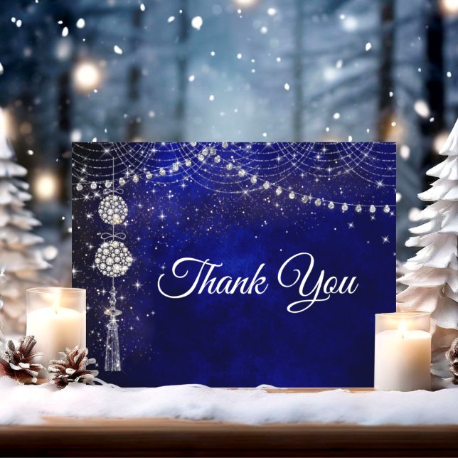 Chic elegante königsblaue Ornamente Weihnachten Dankeskarte (Von Creator hochgeladen)