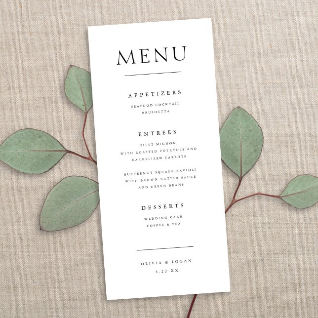 Chic Elegante Minimalistische Hochzeitsempfehlung Menükarte (Von Creator hochgeladen)