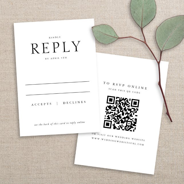 Chic Elegante Minimalistische Schwarz-Weiß-Hochzei RSVP Karte (Von Creator hochgeladen)