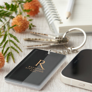 Chic Elegante Modernes Schwarzes Gold Mit Monogram Schlüsselanhänger