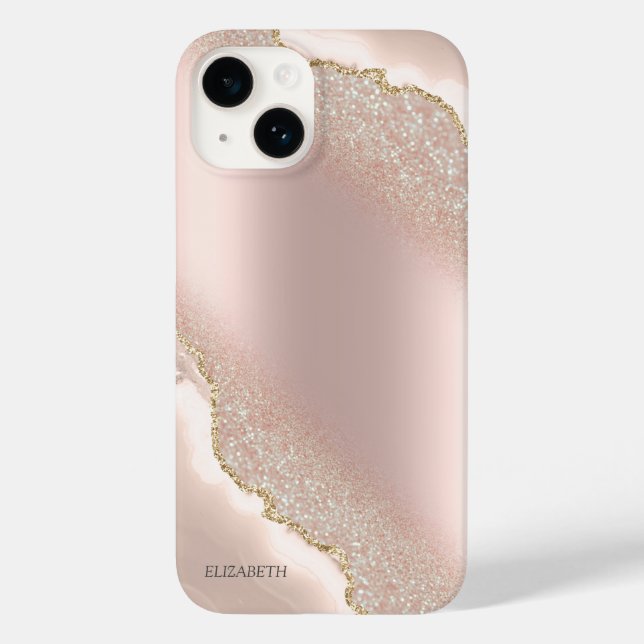 Chic Elegante Rose Gold Glitzer Marbella Case-Mate iPhone 14 Hülle (Rückseite)