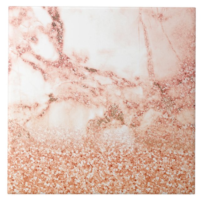 Chic Elegante Rose Gold Ombre Glitzer Marmor Fliese (Vorderseite)