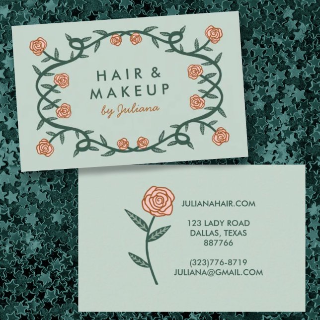 Chic Elegante Rose Rahmen floralrosa grün Visitenkarte (Von Creator hochgeladen)