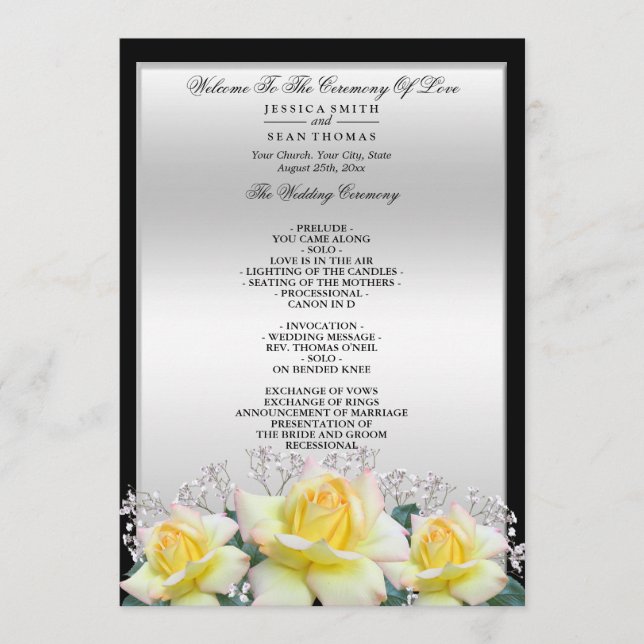 Chic Elegante Rose Silver Wedding Programm (Vorderseite)