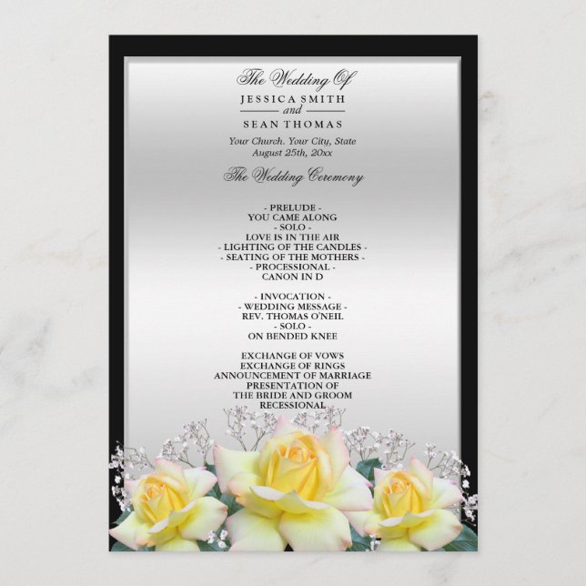 Chic Elegante Rose Silver Wedding Programm (Vorderseite)