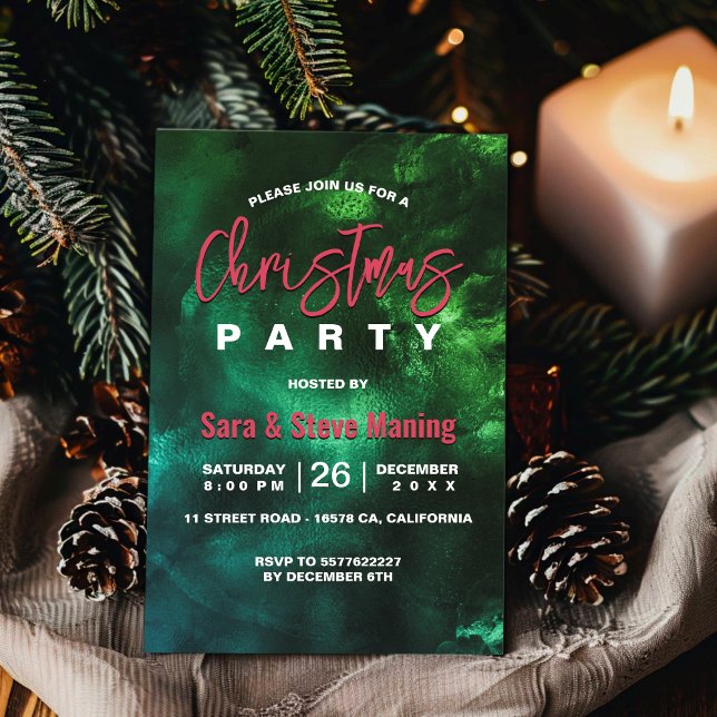 Chic elegante Rot-grüne Marmor Kunst Weihnachten Einladung (Von Creator hochgeladen)