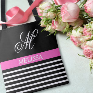 Chic Elegante Schwarz-weiße Streifen mit anfänglic Tasche