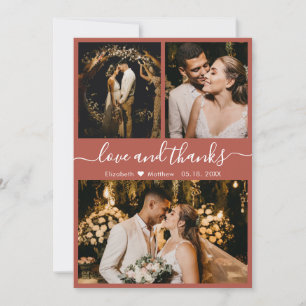 Chic Elegante Script 3 Foto Collage Wedding Dankeskarte
