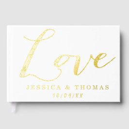 Chic Elegante Script "Liebe" Real Foil Wedding Gästebuch