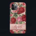 Chic Elegante Vintag rosa Rote Rosen Blumenname Case-Mate iPhone Hülle<br><div class="desc">Chic Elegant Vintag rosa Rote Rosen Blumenname Case-Mate iPhone Case Chic, Elegant, Vintag, Rosa, Blassviolett Rot, Rose Blumenname Handy Fall. Romantische, mädchenhafte Gestaltung einer Vintagen, blühenden, violetten rote Rose mit grünen Blätter auf Rose goldfarbenen Hintergrund. Sie können mit Ihrem Namen und Monogramm anpassen. Wenn Sie keine Personalisierung benötigen, können Sie...</div>