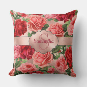 Chic Elegante Vintag rosa Rote Rosen Blumenname Kissen