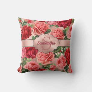 Chic-elegante Vintage rosarote Rosen-Blumenname Kissen
