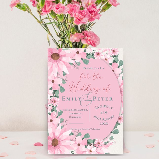 Chic Elegante Watercolor Blush Pink Bläserne Hochz Einladung (Chic Elegant Watercolor Blush Pink Floral Wedding Invitation)